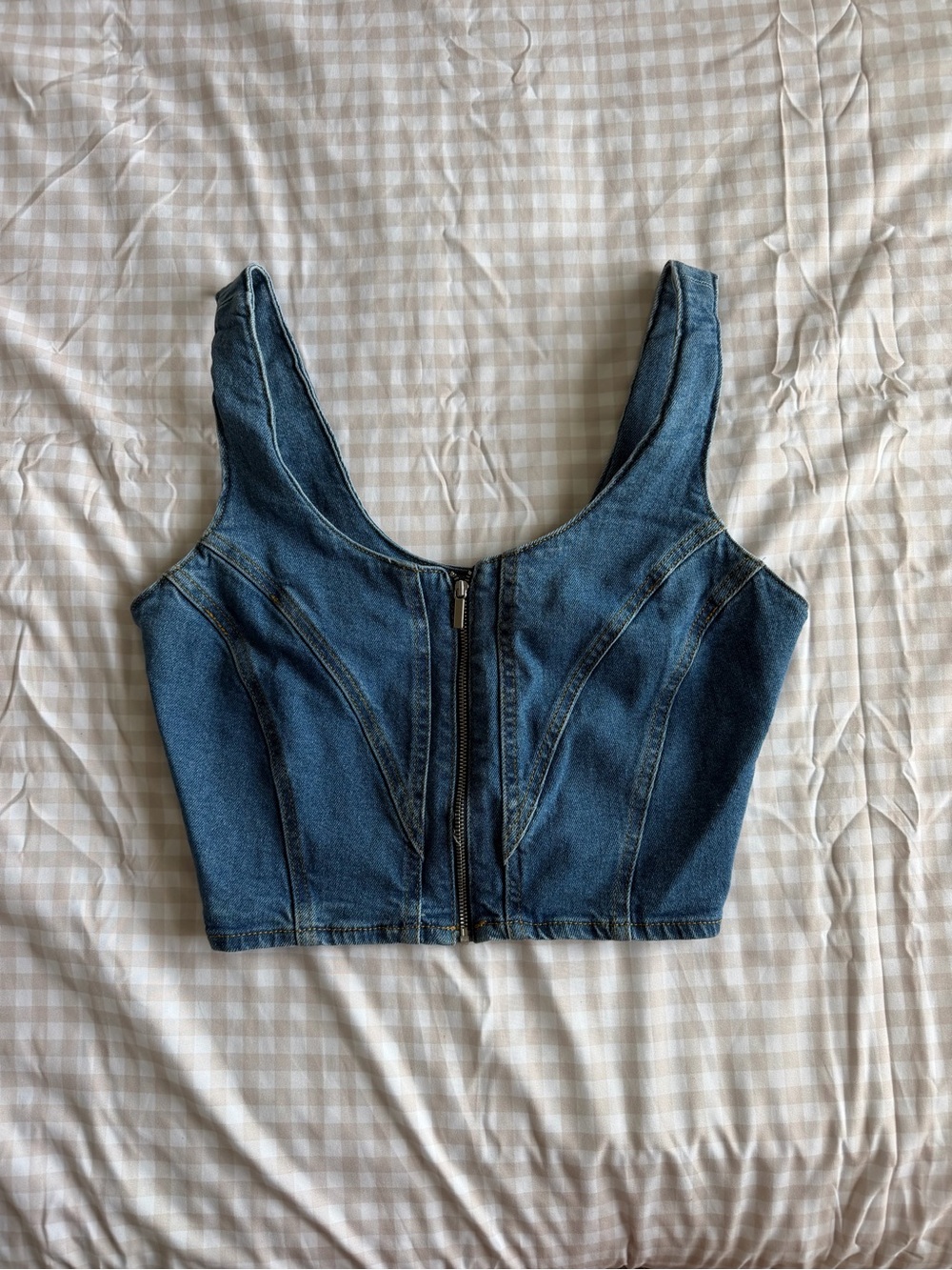 Mohito Denim Corset Bustier Zip Front Crop Top (6/8)